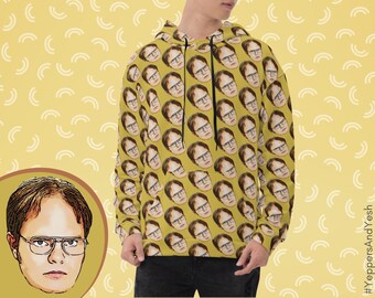 Uniseks hoodie met all-over print kantoorkarakter | Trui met herhalend gezicht | Kies een personage | Grappige fankleding