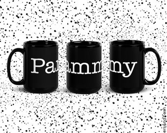 Pammy zwarte glanzende mok met witte omslag rond tekst, het kantoor Pam Beesly koffiekopje vakantie geschenk, schattig huis en kast decor