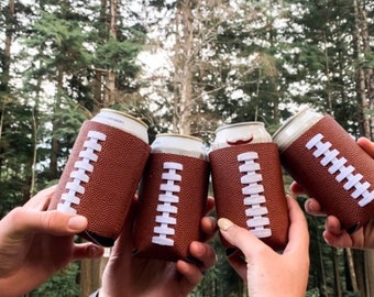 Football Leather Slap Wrap Can Cooler 6-Pack: Tailgate Party Favor. Super Bowl Party