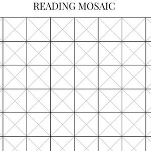 May include: A white paper chart labeled "READING MOSAIC" at the top. The chart features a grid of squares with diagonal lines. Below the grid is a "COLOR KEY" section with empty boxes for color coding.