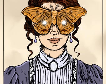 Moth Girl Print, Victorian Moth Girl, Dark Academia Print, Dark