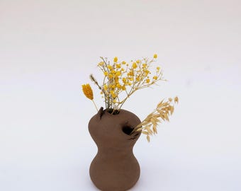 Small Brown Ceramic Flower Vase: Handmade Wheel-Thrown Pottery