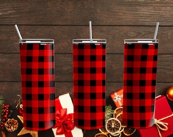 20oz Black and Red Buffalo Medium Plaid Tumbler Wrap - Seamless digital download