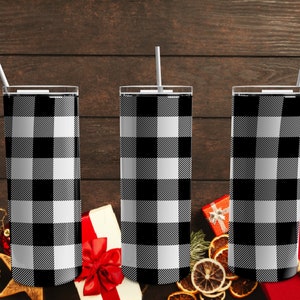 20oz Black and White Buffalo Large Plaid Tumbler Wrap - Seamless digital download