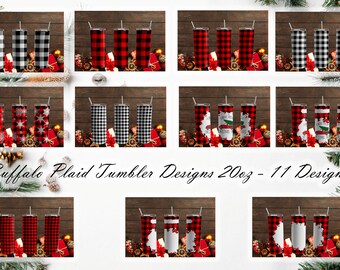 20oz Buffalo Plaid Bundle Tumbler Wrap 11 Designs- Seamless digital download
