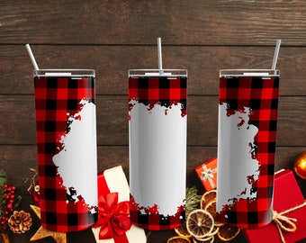 20oz  Custom Template Black and Red Buffalo Medium Plaid Tumbler Wrap - Seamless digital download png