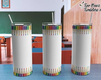 20oz Colored Pencil Top-Bottom Sublimation Template Tumbler - School gift teacher Digital Download PNG 300 DPI