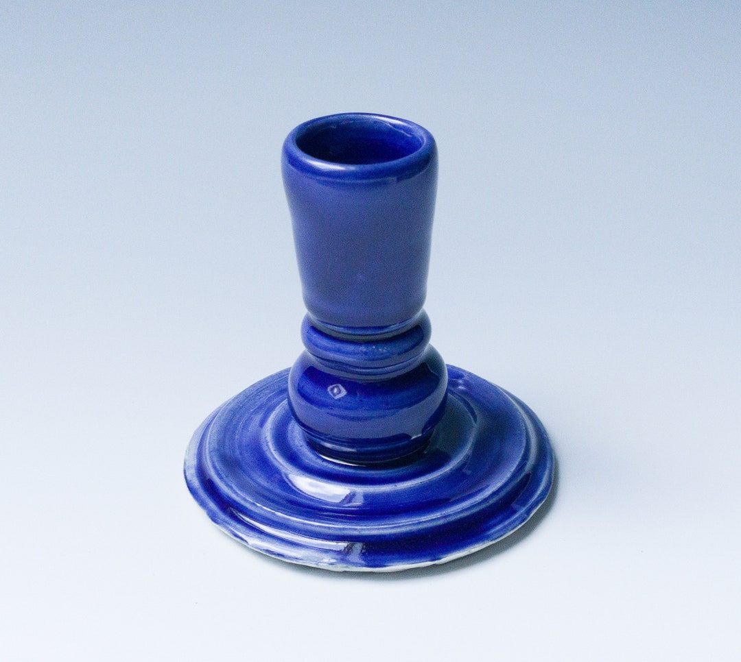 Dark Blue Ceramic Candlestick Holder Handmade Candle Holder Etsy
