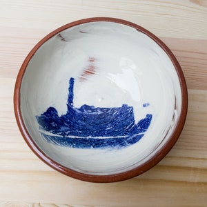 Tiny handmade ceramic bowl with blue landscape (Enschede, Netherlands), small catch-all