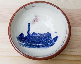 Tiny handmade ceramic bowl with blue landscape (Enschede, Netherlands), small catch-all