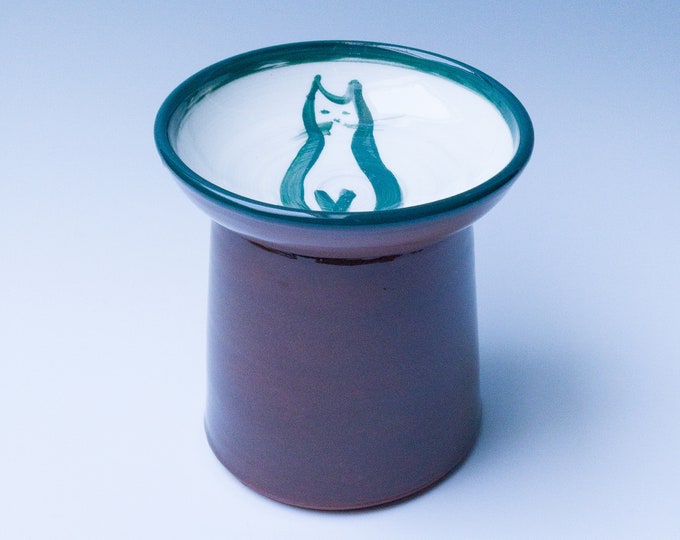 Raised Cat Feeder on a Pedestal, Elevated Ceramic Cat Bowl With Dark