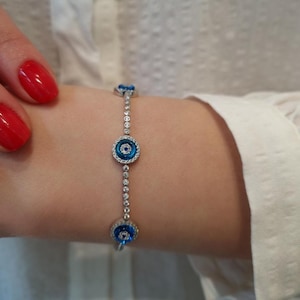 Silber Evil Eye Tennis Armband-Evil Eye Armband-Blaues Auge Charm-Schutz Schmuck-Valentinstag Geschenk