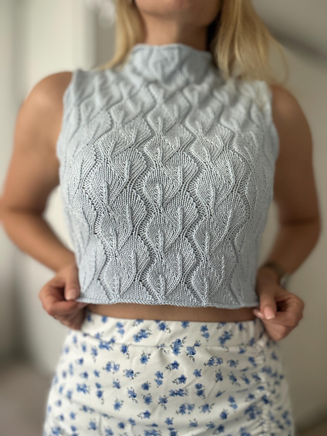 Knitting Pattern Leaves Top EN - Etsy
