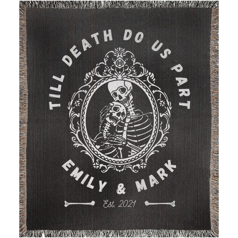 Till death do us part custom woven blankets Halloween wedding gift for couple boho gothic occult decor spooky lovers gift wall tapestry 50x60 inch