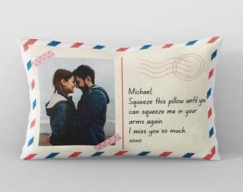 Long distance relationship gift for him picture postcard letter pillow custom photo pillow I miss you gift long distance Christmas Valentine