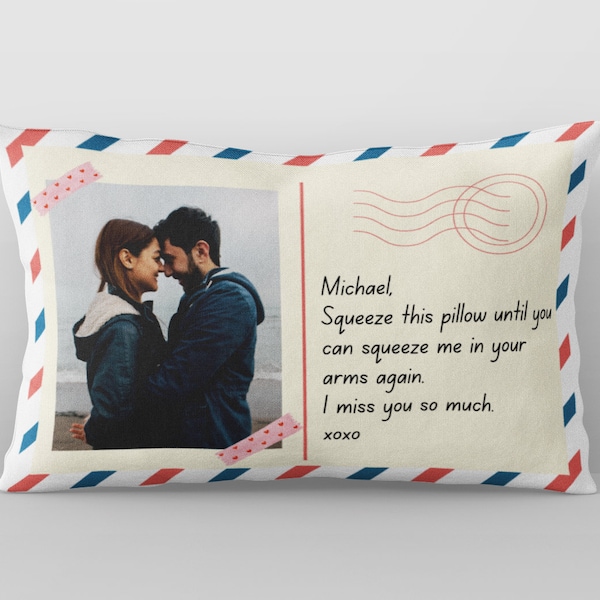 Long distance relationship gift for him picture postcard letter pillow custom photo pillow I miss you gift long distance Christmas Valentine