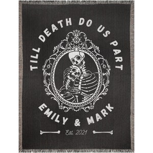 Till death do us part custom woven blankets Halloween wedding gift for couple boho gothic occult decor spooky lovers gift wall tapestry 60x80 inch
