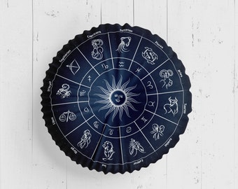 Zodiac oreiller de sol coussin horoscope signes méditation oreiller astrologie décoration de la maison lune étoile soleil touffu jeter oreiller rond coussin zen