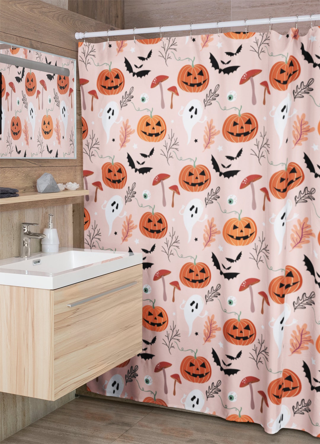 Halloween Shower Curtain Spooky Bathroom Decor Halloween Etsy