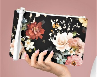 Floral clutch purse vegan leather clutch bag Saffiano finish bridal clutch bridesmaid clutch evening bag stocking stuffer gift for her