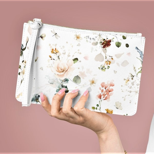 Vegan leather clutch bag Saffiano finish bridal clutch bridesmaid clutch floral clutch evening bag elegant gifts women Christmas stuffer