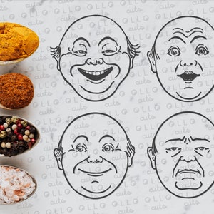 Mood Faces Vektor Zeichnung, Emotion Charakter Design, druckbare Gesichtsausdrücke, digitaler Download, Cricut Vorlage, Cartoon Charakter svg