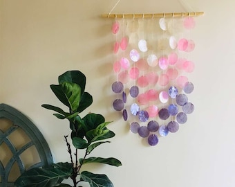 Pink & Purple Capiz Shell Wind Chime: Boho Balcony Decor