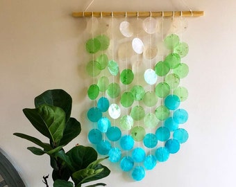 Blue and green Capiz Shell Windchimes, capizshell, handmade, windchime for balcony, Bohemian Wind Chime