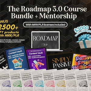 Può includere: Un pacchetto di corsi di marketing digitale con oltre 2.500 prodotti DFY, tra cui e-book, corsi, libreria di contenuti, modelli e altro ancora. Il pacchetto include licenze MRR/PLR e si chiama "The Roadmap 3.0 Course Bundle + Mentorship".