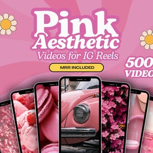 Bobine senza volto estetiche rosa, post su Instragram, video sui social media, marketing digitale senza volto, con diritti di rivendita PLR e MRR Master, Canva