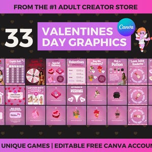 Valentine&#39;s Day OnlyFans Promo Grafikspiele Bundle - 33 bearbeitbare Canva-Vorlagen für Ersteller von Inhalten für Erwachsene