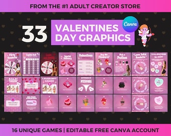 Valentine&#39;s Day OnlyFans Promo Grafikspiele Bundle - 33 bearbeitbare Canva-Vorlagen für Ersteller von Inhalten für Erwachsene
