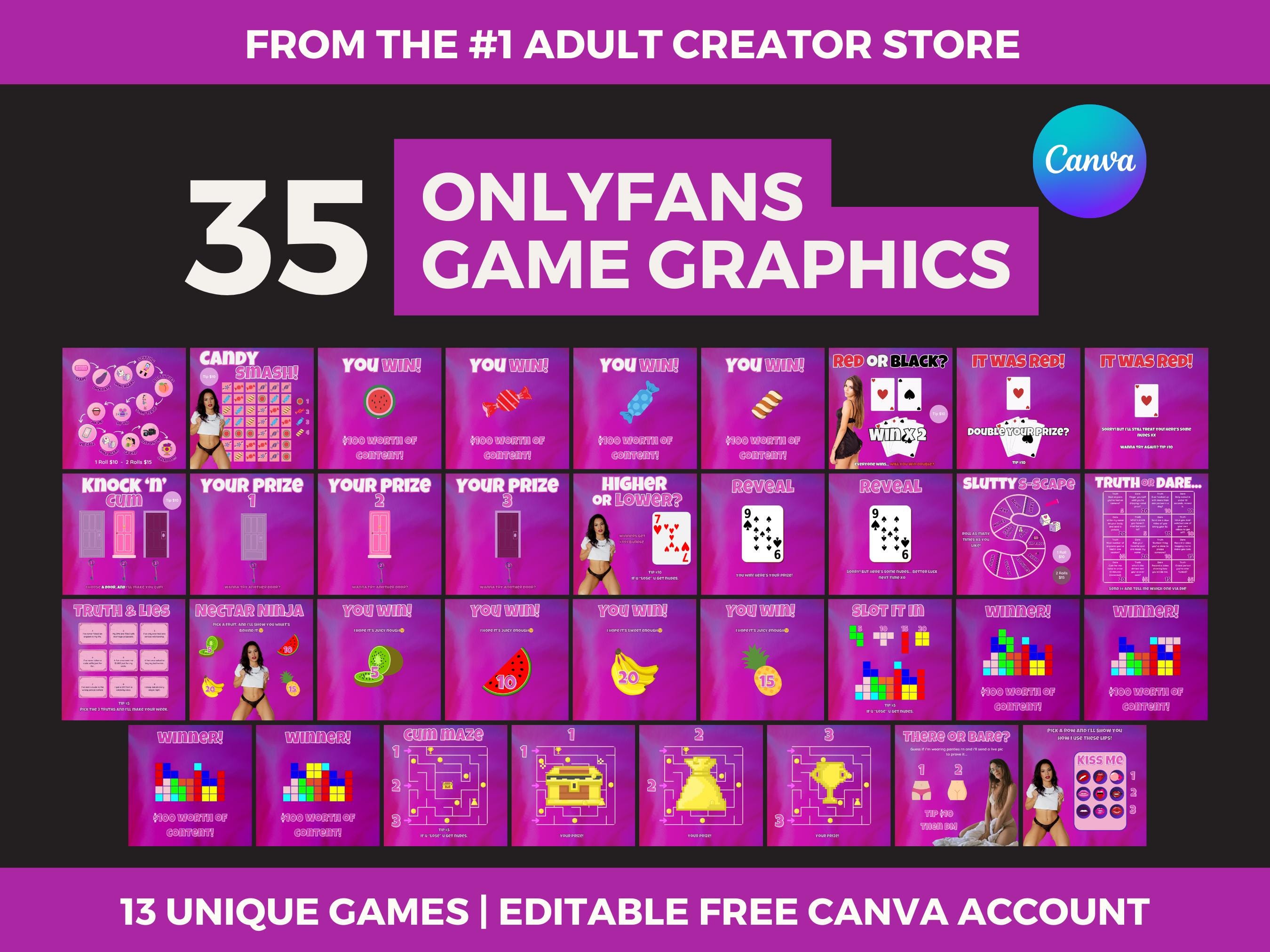 Onlyfans Games Graphics Bundle – 35 Editable Canva Templates for Adult Content Creators