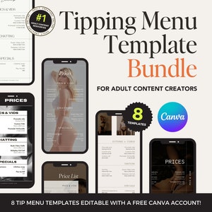 Onlyfans Tipping Menu Bundle | 8 x Trinkgeld Menü Vorlagen | Onlyfans Ersteller-Tipp-Menü | Twitch Camgirl Snapchat Fansly Tipp Menü