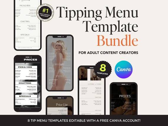 Onlyfans Tipping Menu Bundle | 8 x Tipping Menu Templates | Onlyfans Creator Tip Menu | Twitch Camgirl Snapchat Fansly Tip Menu