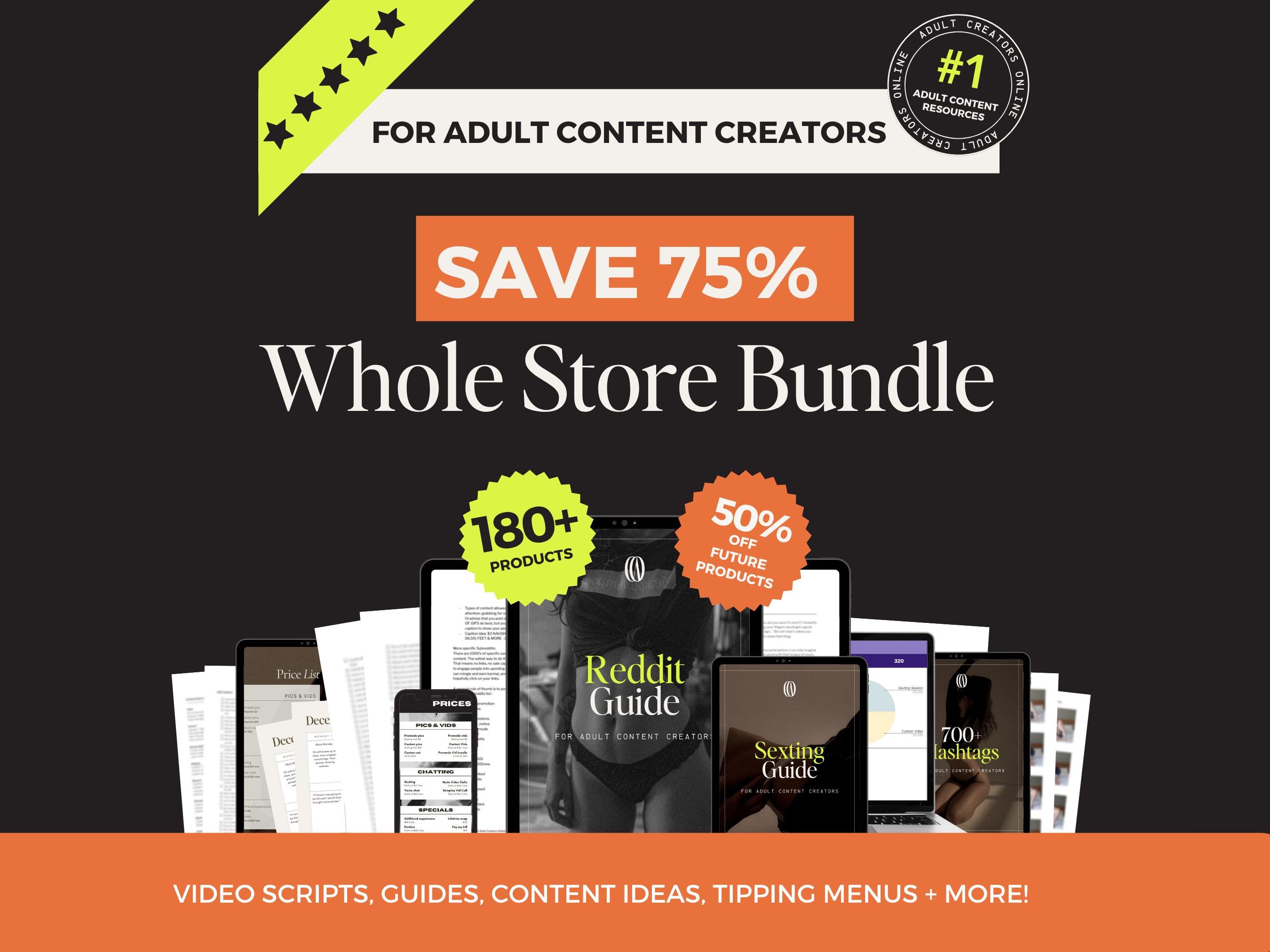 OnlyFans Whole Store Bundle – 182+ Digital Products for Adult Creators – Includes Video Scripts, Caption Kits, Tip Menus, Calendars & More!