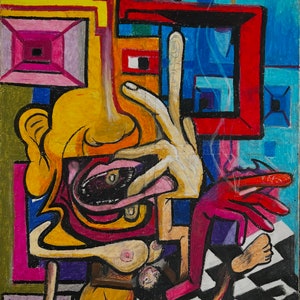 No Feelings, Original Painting Digital Print on Canvas, Home Wall Decor, Handmade Modern Wall Art