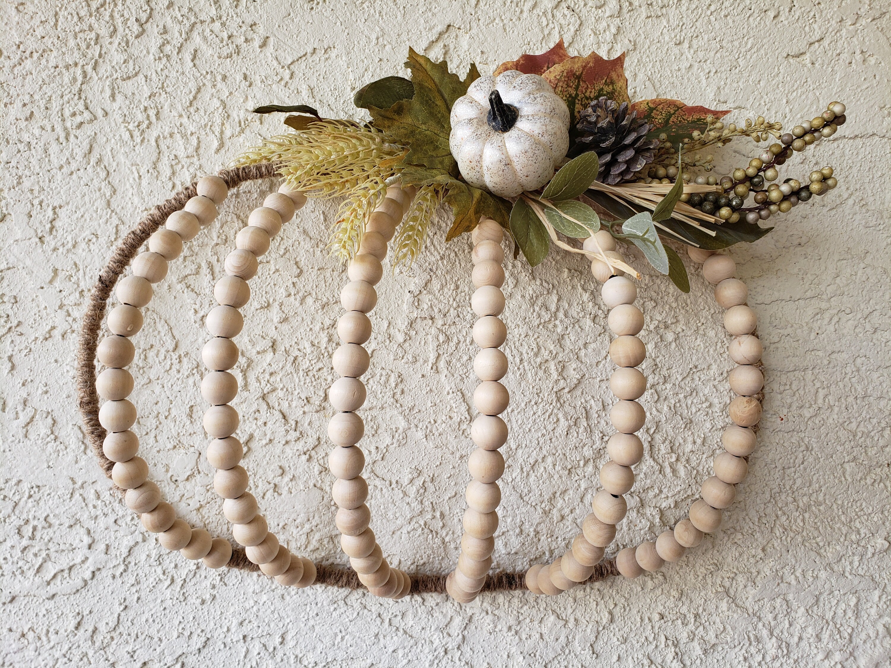 Fall Beaded Pumpkin Wreath With Artificial Pumpkin Wheat Stems