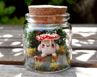 Fiole en verre Champignon décor diorama