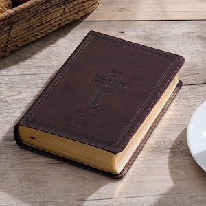 Personalized KJV Bible King James Version Custom Bible Cover Faux Leather Compact Bible Large Print Dark Brown Wedding Gift Baptism Gift