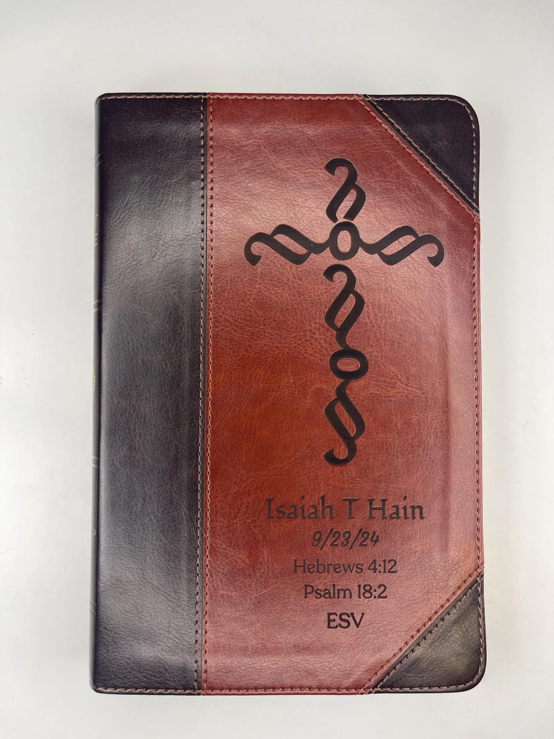 Personalized Cross Design ESV Bible, Faux Leather Portfolio Style Gift ...