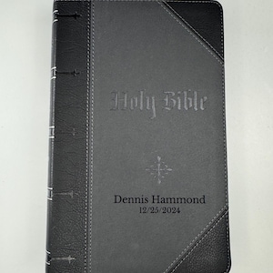Personalized KJV Bible King James Version, Black and Gray Two-tone Faux Leather Custom Bible Cover with Thumb Index, Giant Print Bible