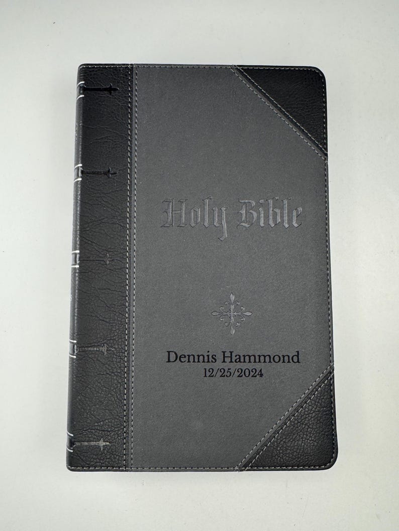 Personalized KJV Bible King James Version, Black and Gray Two-tone Faux ...