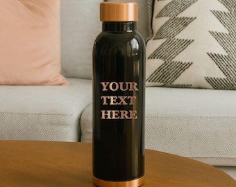 Personalized Pure Copper Water Bottle for Drinking, Your Text Here Custom Engraved Copper Plated Lid Glossy Painted Finish Drinkware 33Oz
