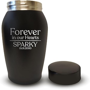 Personalized Cat Urn, Custom Engraved Pet Memorial, Black Stainless Steel