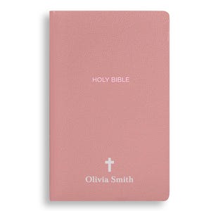 Personalized NKJV Bible New King James Version Faux Leather Holy Bible with Custom Name Small Print with Red-Highlighted Verses Pink image 1