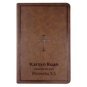 Personalized CSB Bible Christian Standard Bible, Large Print Reference Bible Brown Faux Leather Custom Bible Cover, Holy Bible, Baptism Gift