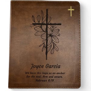 Personalized Cross Full Cover Designs NIV Bible New International Version Journaling Bible - Wide Margin Brown Faux Leather