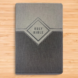 Personalized NIV Bible New International Version - Red Letter Edition - Black/Gray Faux Leather Custom Bible Cover - Laser Engraved Bible