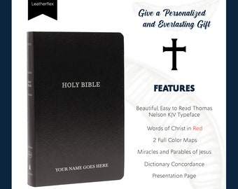 Personalized KJV Bible King James Version Custom Holy Bible with Up to 2 Rows of Text Faux Leather Thomas Nelson Red  Christian Gifts